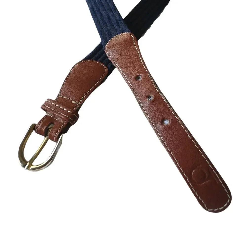 Boys Belt Leather Canvas Woven Navy Post Horn Classic Staple Vintage